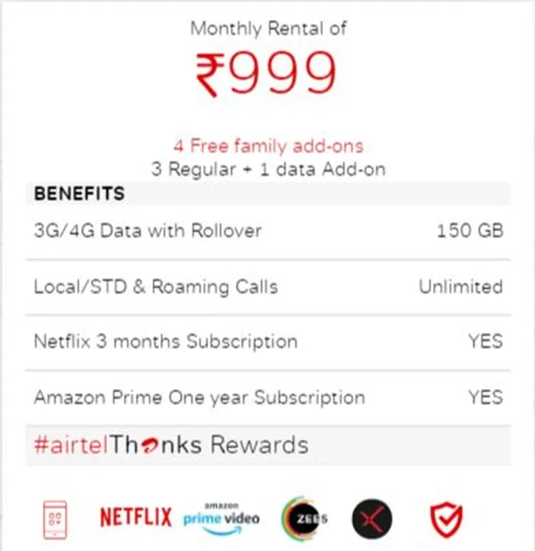airtel 999 postpaid plan
