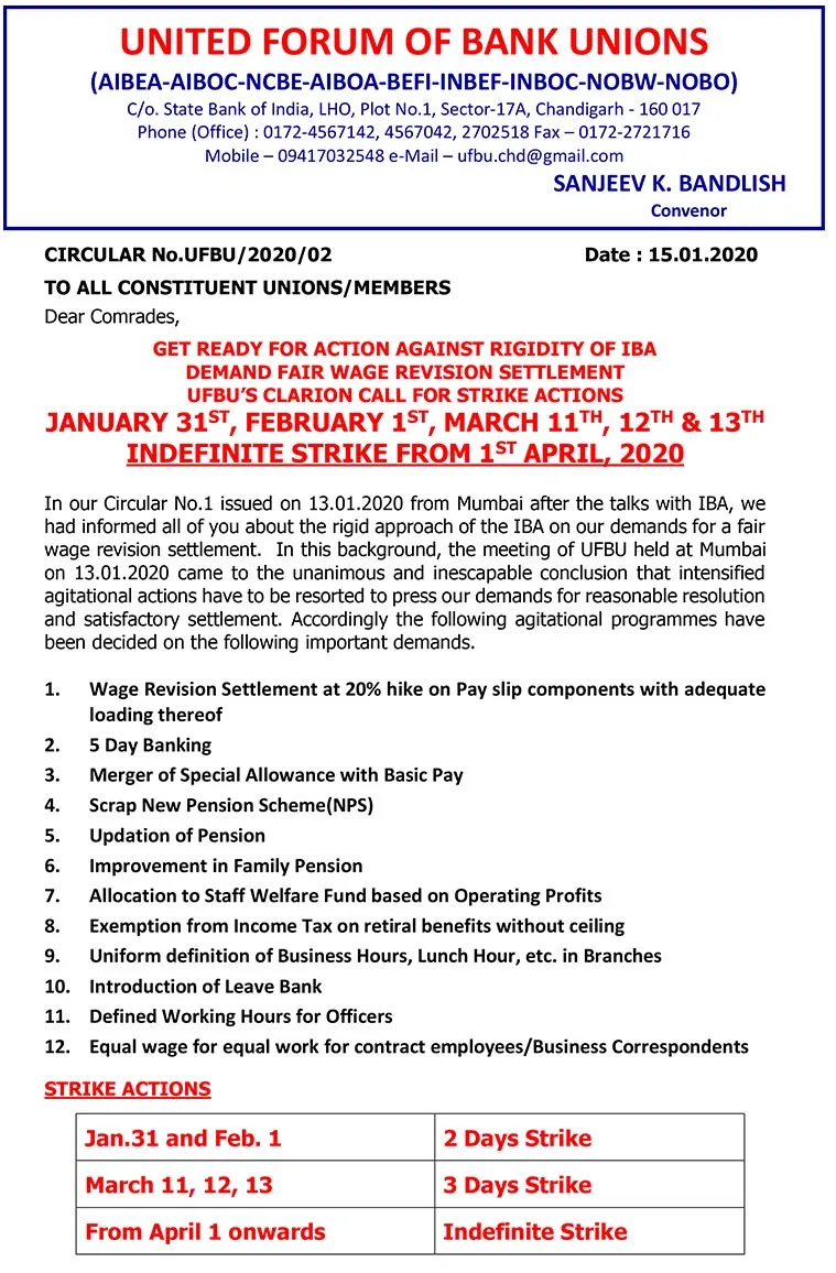 bank strike circular