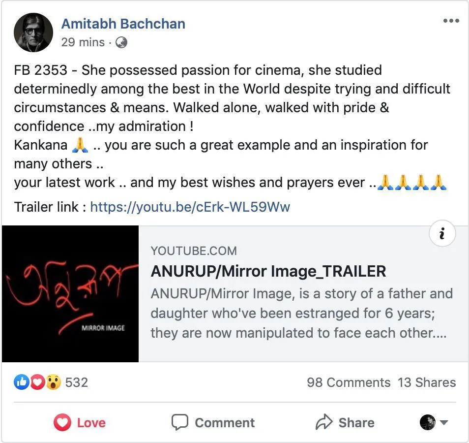 Amitabh Bachchan's tweet on Kankana Chakraborty's film