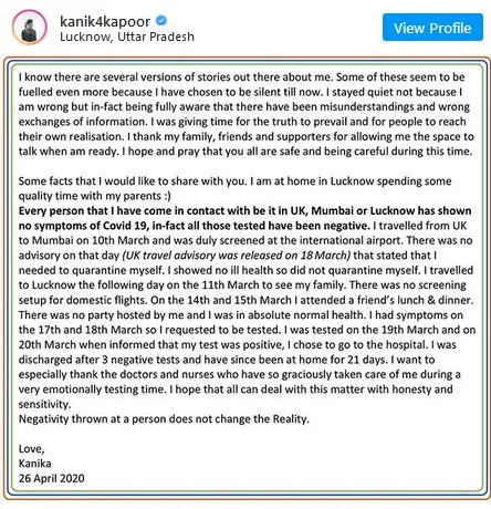 Singer Kanika Kapoor talks about her overall COVID-19 experience