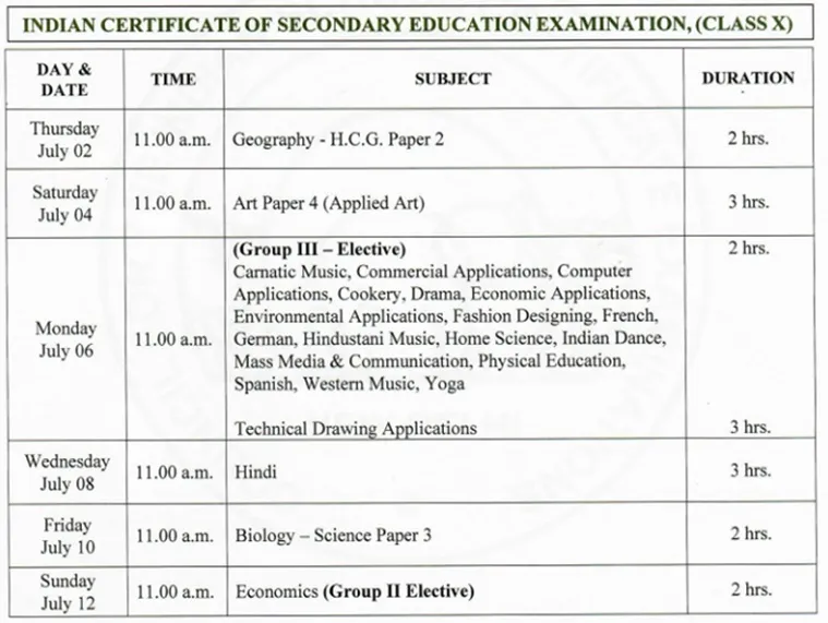 ICSE exam time and date