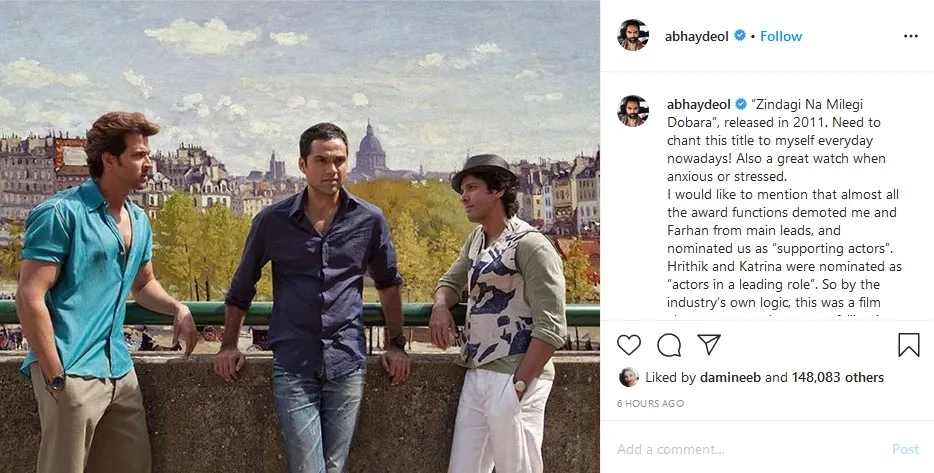 Abhay Deol questions award shows calling him supporting actor in Zindagi Na Milegi Dobara
