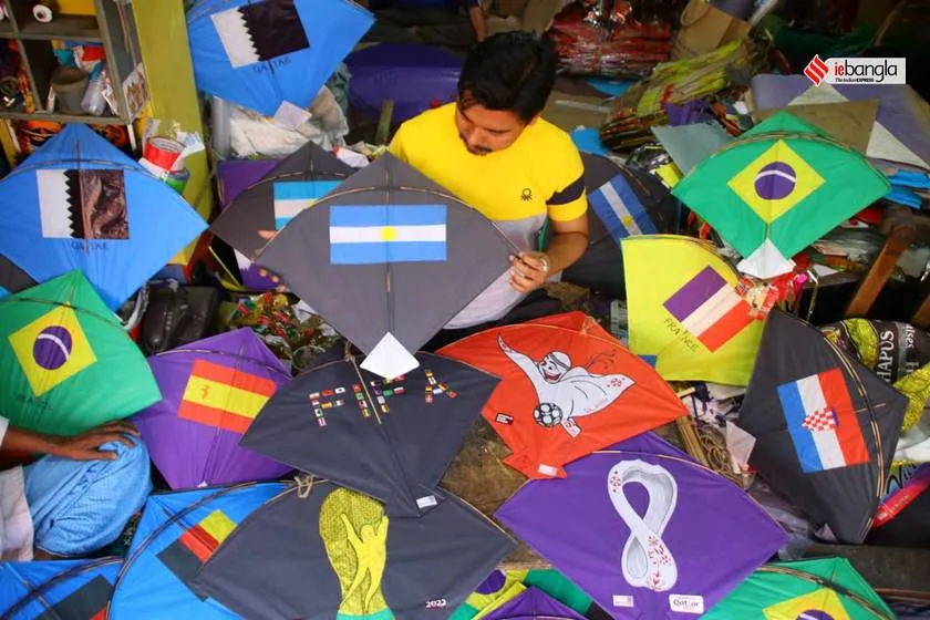 Qatar World Cup 2022: Kolkata Kite Shop with country flags