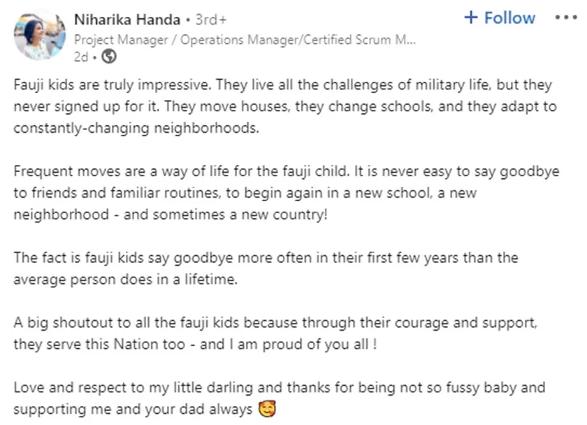 fauji kids, IAF officer, linkedin, heartwarming, viral post, trending, trending stories,