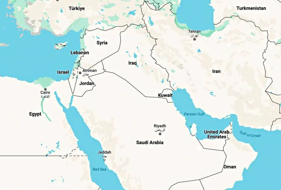 west asia middle east map