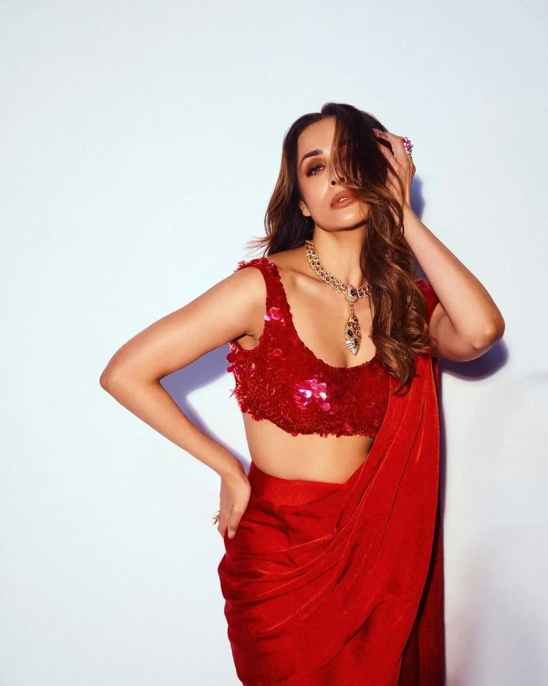 Malaika Arora Red Saree Look