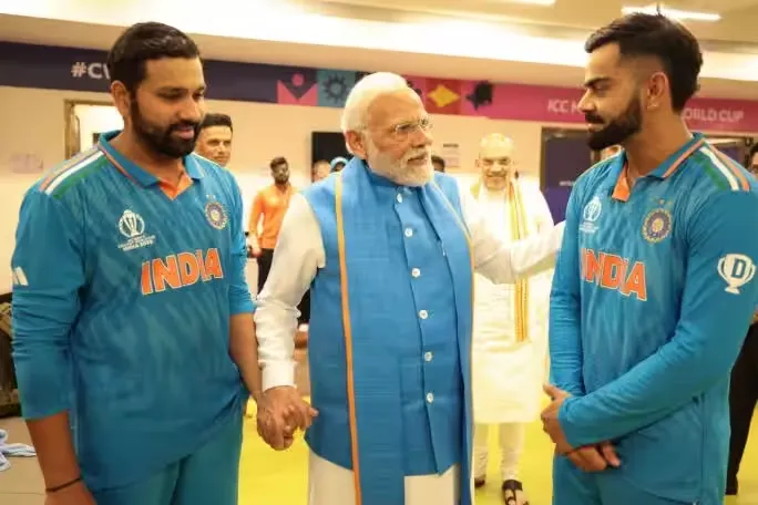 PM Modi with Rohit Sharma and Virat Kohli
