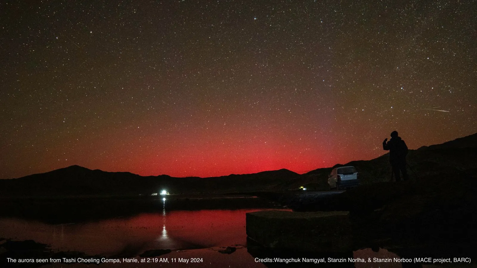 Red aurora lights in Ladakh.