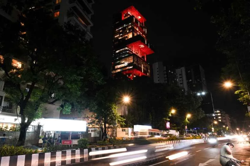 Antilia, the residence of the Ambani family, decks up with decorative lighting ahead of Mukesh Ambani's son, Anant Ambani's wedding with Radhika Merchant.