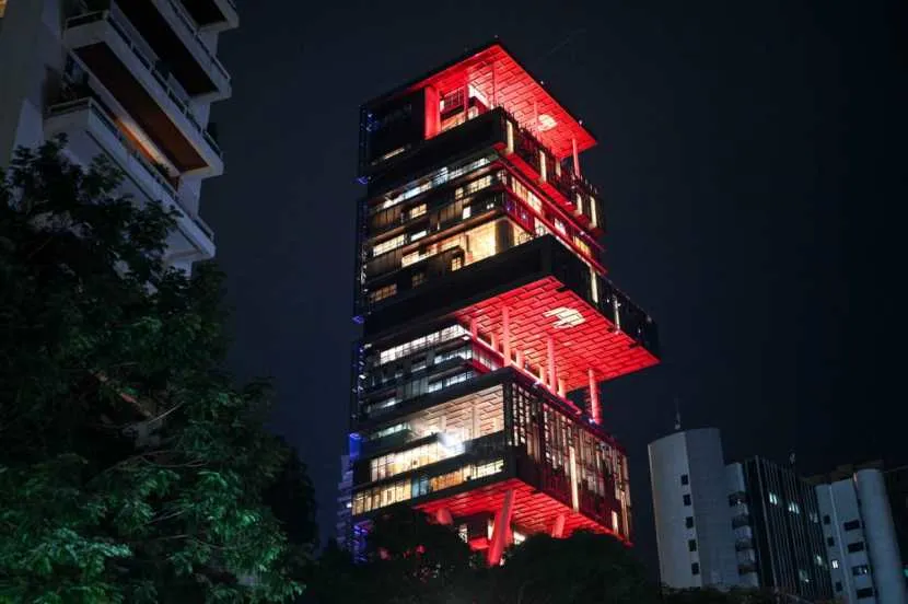 Antilia, the residence of the Ambani family, decks up with decorative lighting ahead of Mukesh Ambani's son, Anant Ambani's wedding with Radhika Merchant.