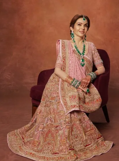 Nita Ambani blouse design has names of children and sankrit shloka