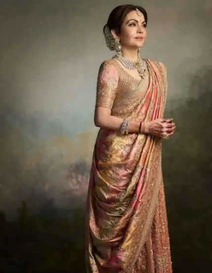 Nita Ambani blouse design has names of children and sankrit shloka