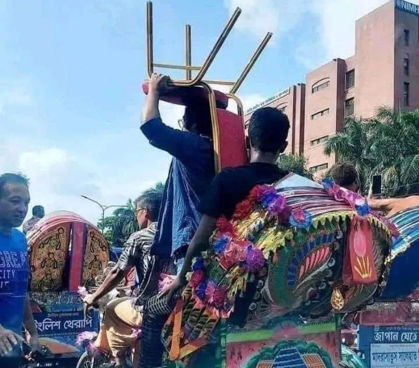 In addition to vandalising the residence, the protesters damaged portraits of Hasina and climbed a statue of her father, Sheikh Mujibur Rahman, a hero of the 1971 Liberation War, smashing it with hammers.