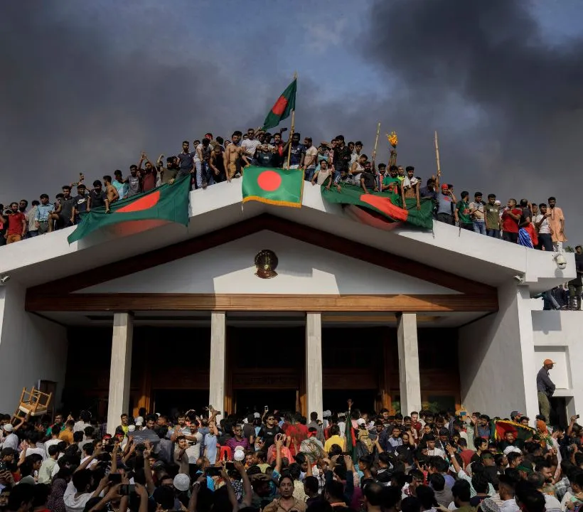 Following her resignation on Monday, former Bangladeshi Prime Minister Sheikh Hasina's official residence, Ganabhaban, in Dhaka was stormed by thousands of protesters who engaged in vandalism and looting.