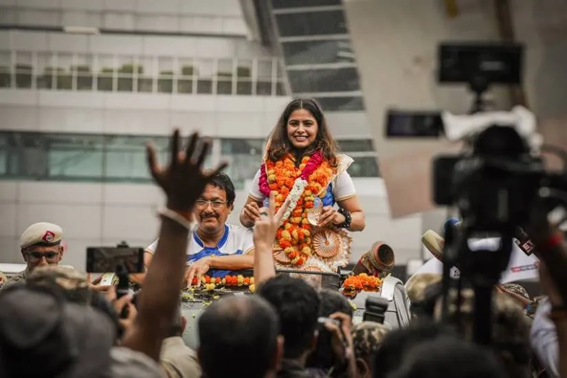 Manu Bhaker arrives in India