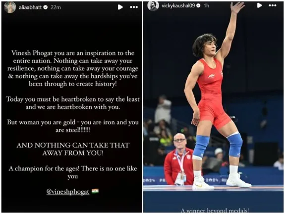 vinesh phogat, vinesh phogat disqualify, vinesh phogat news, vinesh phogat 100 gram, alia bhatt, vicky kaushal, hema malini, bollywood, olympics<br />
