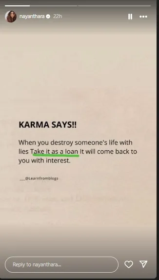 Nayanthara Insta status Karma