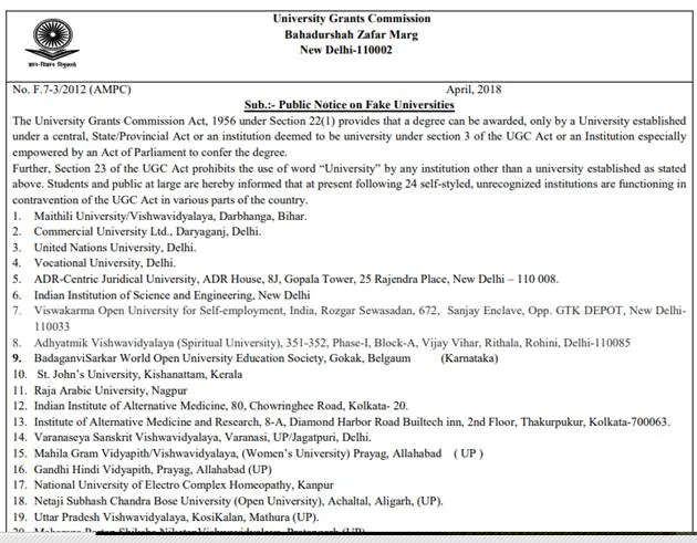 UGC releases fake universities list