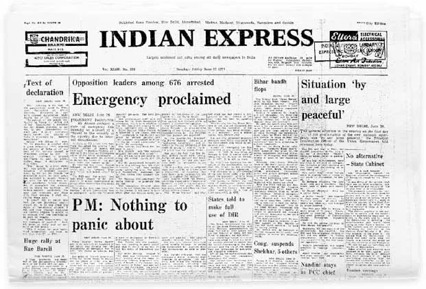 Indian Express Front Page Emergency proclaimed