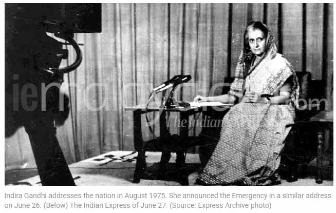 Indira Gandhi addressing the nation 