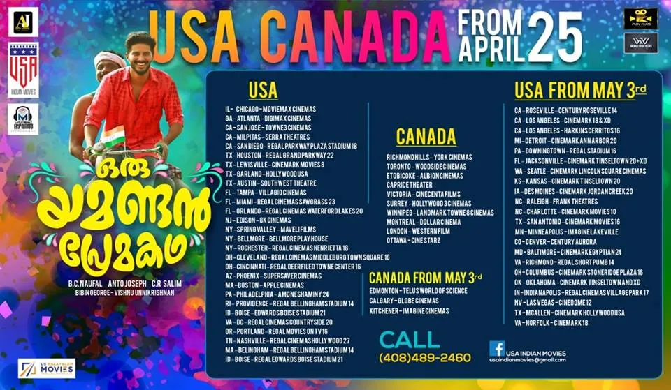 Oru Yamandan Premakatha USA Canada Theatre List
