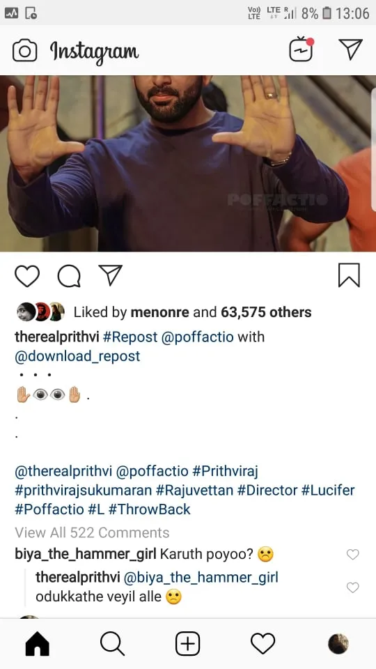 Prithviraj, lucifer, instagram post, iemalayalam