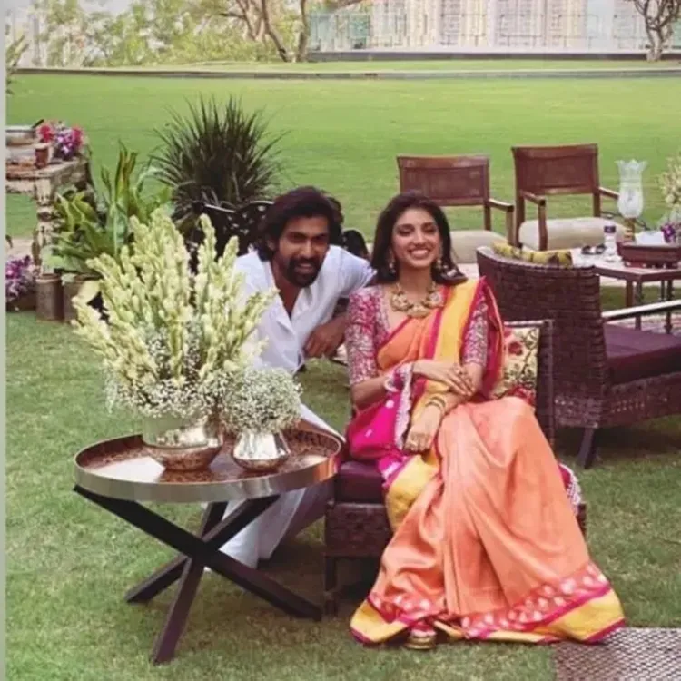 rana daggubati engagement, rana daggubati, റാണ ദഗ്ഗുബാട്ടി, മിഹീഖ ബജാജ്, miheeka bajaj, rana daggubati roka, roka function, rana daggubati roka function, naga chaitanya samantha rana engagement, chaysam photos rana engagement, rana daggubati engagement photos, rana daggubati girlfriend, rana daggubati photos, miheeka bajaj photo, Indian express malayalam, IE malayalam