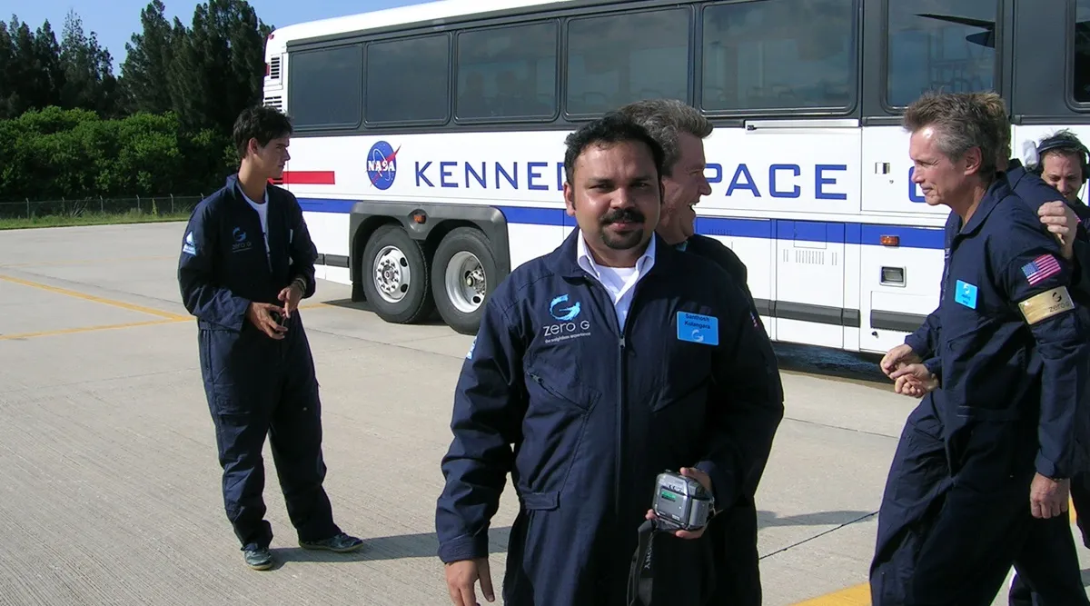 Santhosh George Kulangara, Santhosh George Kulangara space tour, Santhosh George Kulangara first indian space tourist, Santhosh George Kulangara Virgin Galactic, Santhosh George Kulangara Sancharam travel videos, Santhosh George Kulangara Labour India, Santhosh George Kulangara world traveller, Santhosh George Kulangara space tour trainig phots, Santhosh George Kulangara travel videos, Santhosh George Kulangara Safari TV, indian express malayalam, ie malayalam