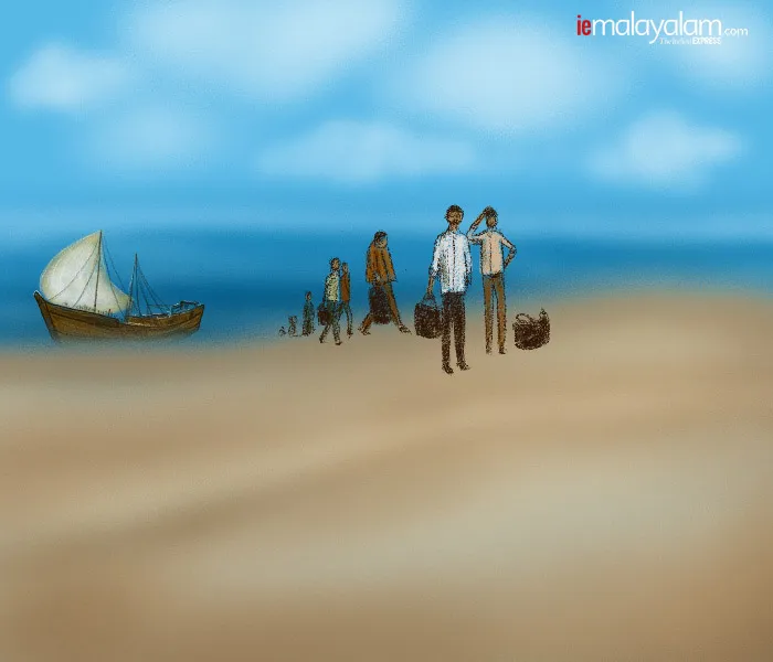 Lanji Velayudhan, expatriation, gulf migration, illegal gulf migration, illegal gulf migration kerala, kerala gulf migration history, malayali gulf expatriation history, Lanji Velayudhan Chettuva, Lanji, Wood Ship, Uru, Pathemari, Thulooma, indian express malayalam, ie malayalam