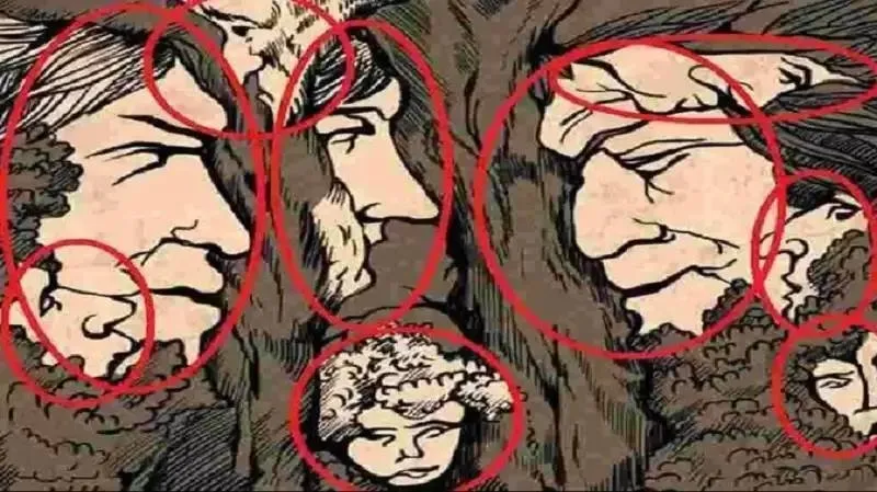 Optical illusion picture, Spot the hidden faces, ie malayalam