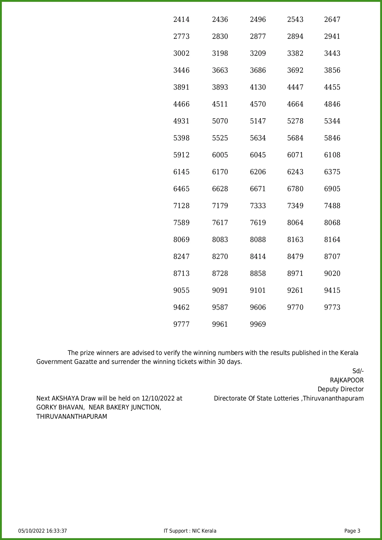Akshaya AK-569 lottery results, Akshaya AK-569 lottery first prize, Kerala State Lottery Department