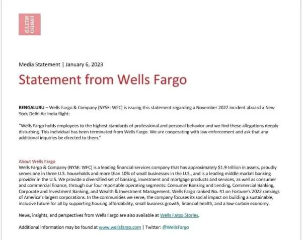 Air India, Air india urinating incident, Shankar Mishra, Wells Fargo Shankar Mishra