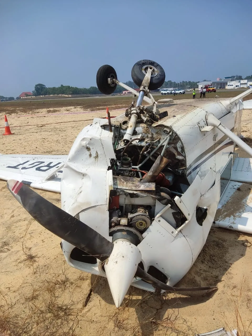 aircraft crash lands, aircraft crash lands Thiruvananthapuram, Training aircraft crash lands Thiruvananthapuram, Thiruvananthapuram airport