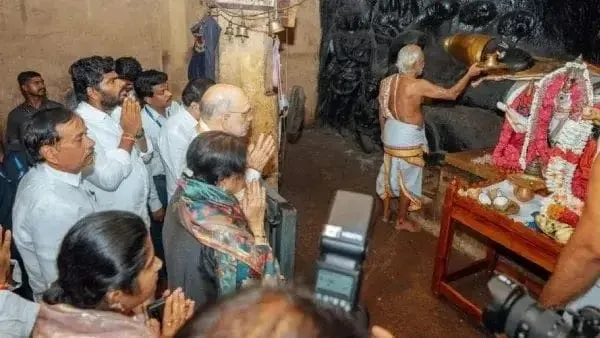 Amit Shah Sami had darshan at Tirumayam Bhairava temple in Pudukottai