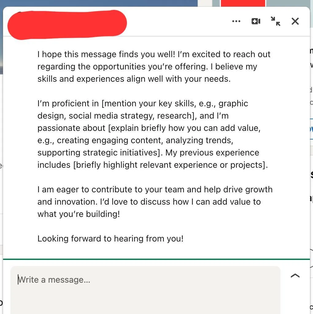 job seeker's text with glaring mistakes