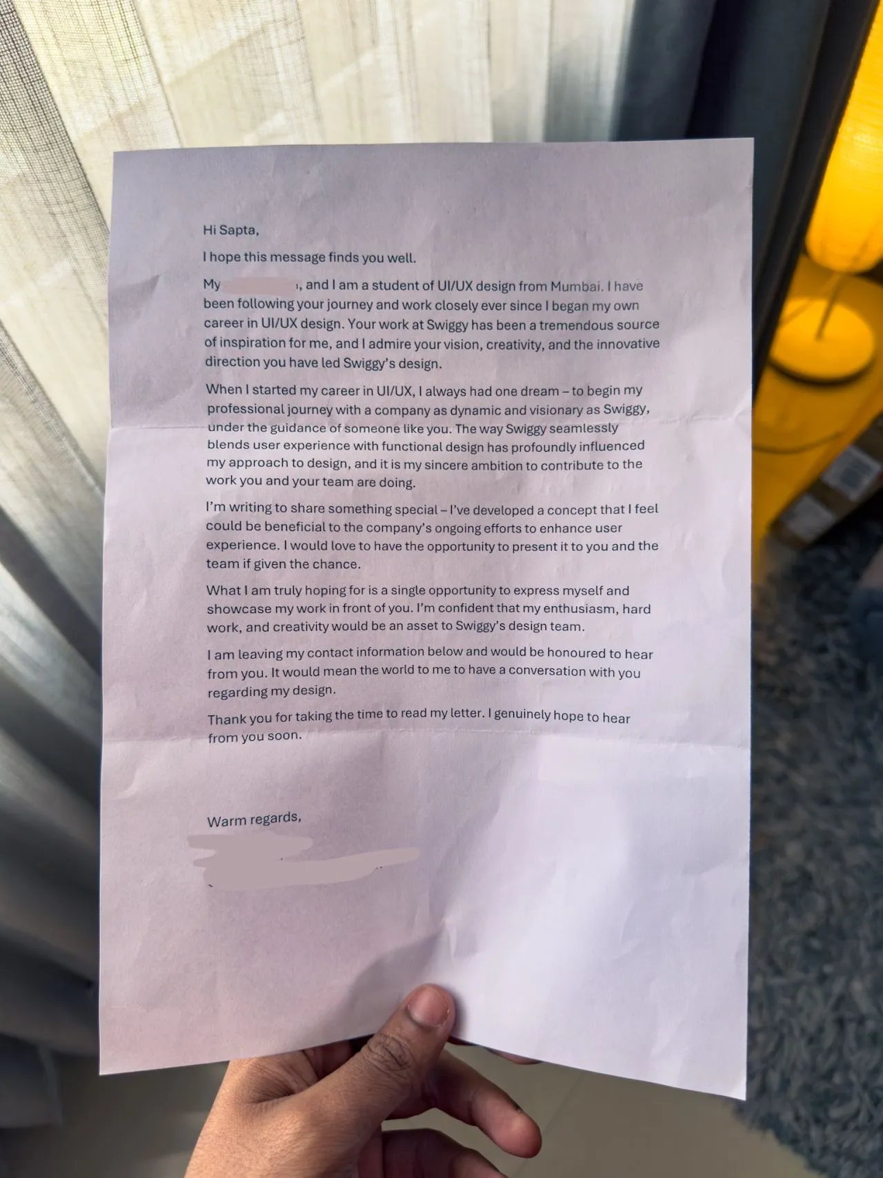 swiggy executive receives job application mail