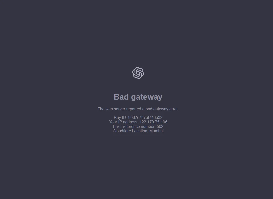 chatgpt bad gateway error