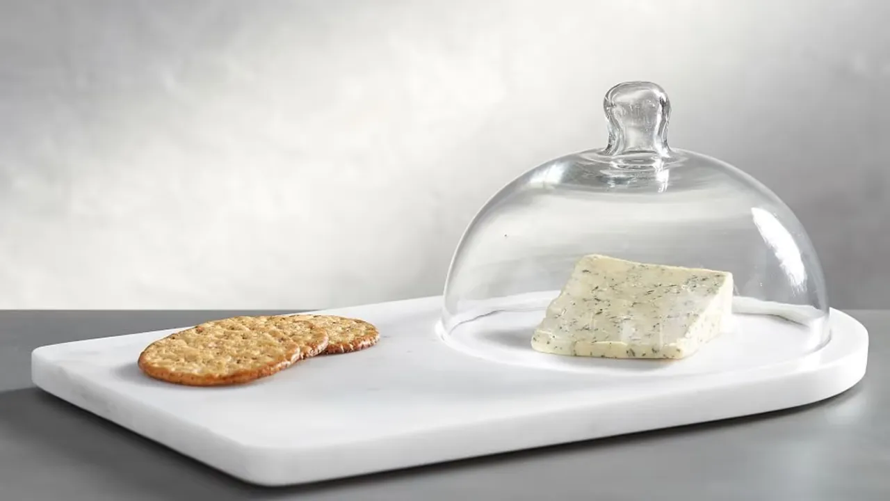 White Marble Glass Domed Cheese Board by Pottery Barn