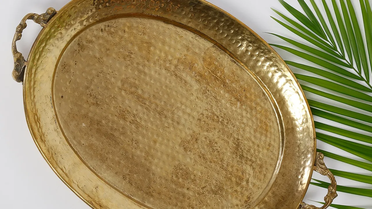 Jiera Brass Platter-Oval by Fabindia