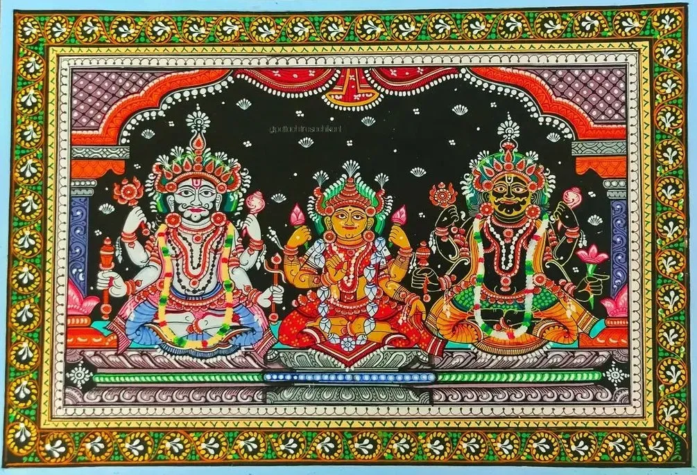 Pattachitra Painting of Jagganath, Subhadra and Balbhadra by Sachikant Sahoo 
