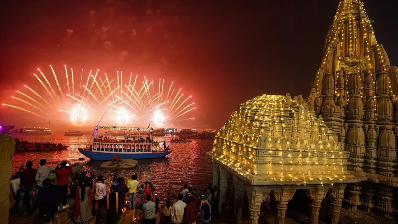 Fireworks on river side