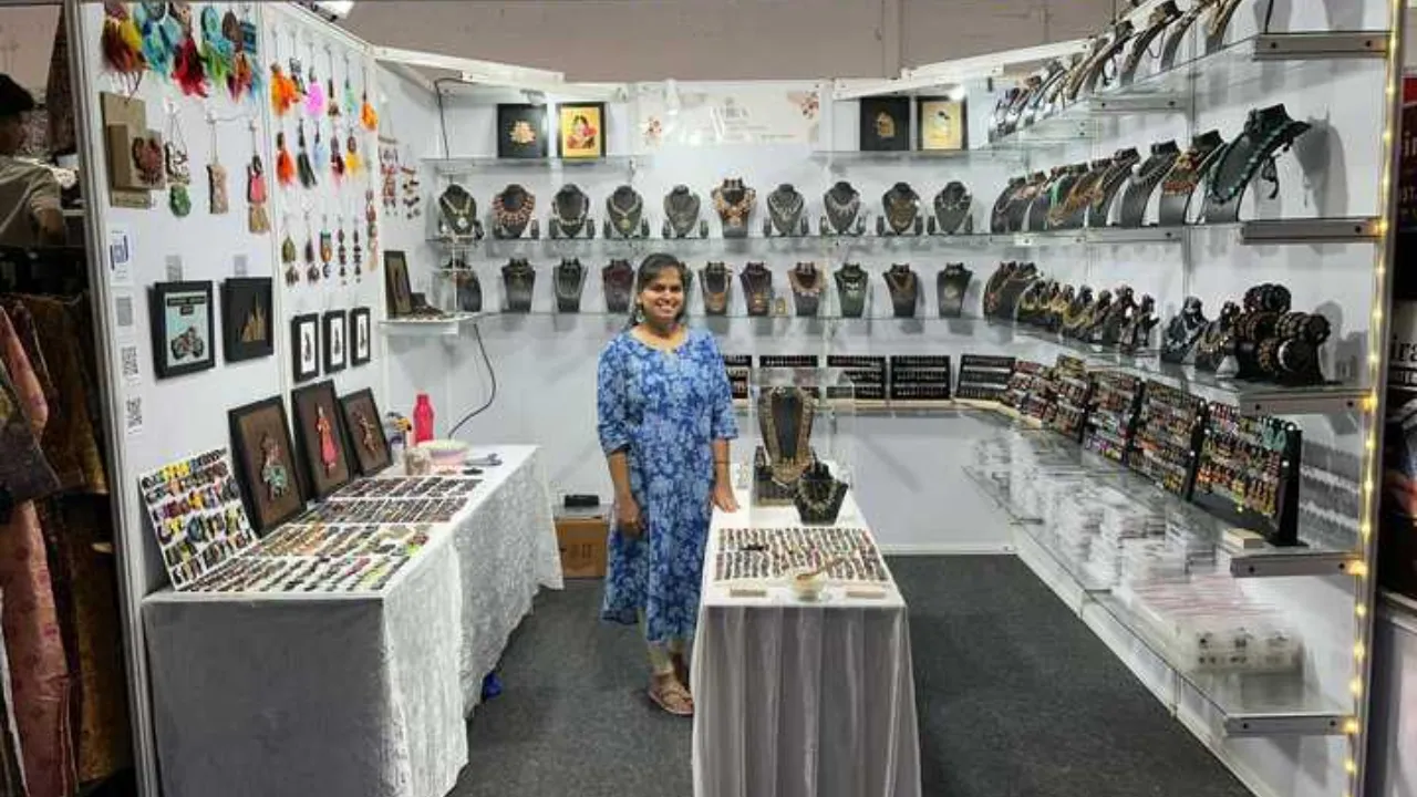 Smrithi with her jewellery and home decor collection 