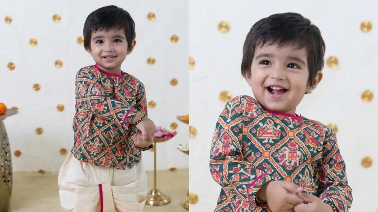 Kids’ Patola Print Dhoti Set by Tiber Taber