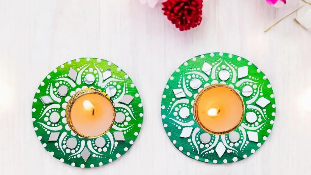 Green Hand Painted Diyas by Soulful of Sunshine