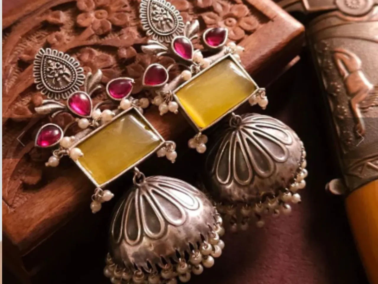 Stone and Oxidised Jhumkas