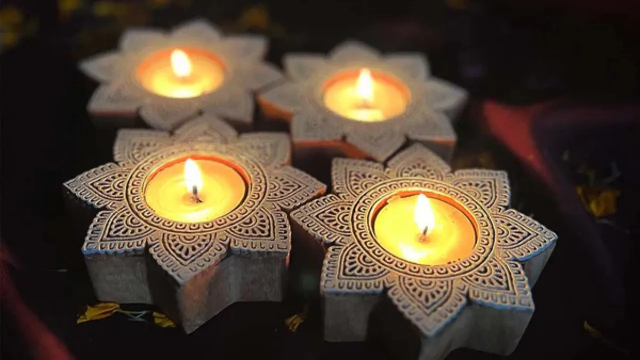 Star Carved Wood Diyas by Aravalii