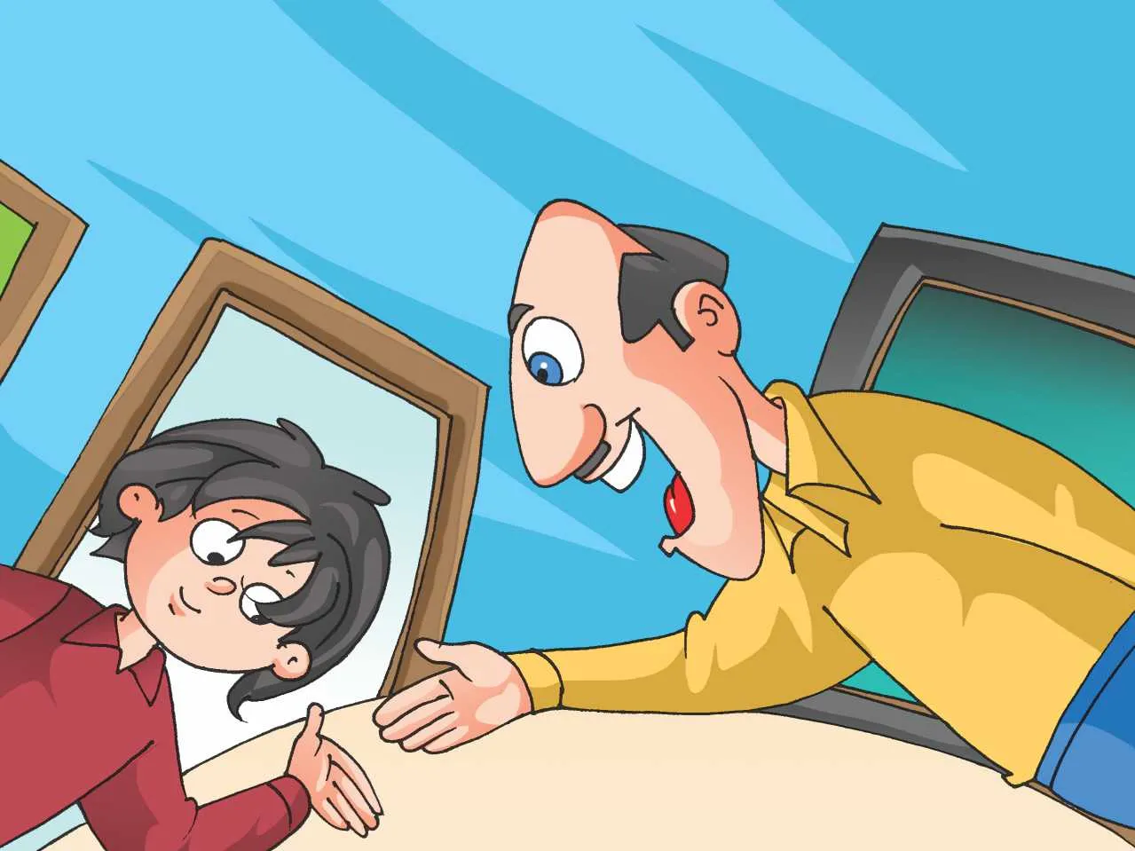 Teacher with his student cartoon image