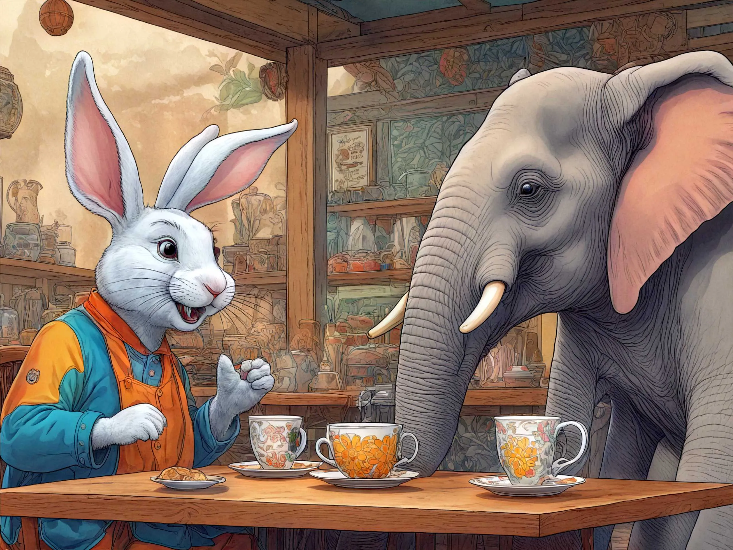 cartoon image of a rabbit and elephant