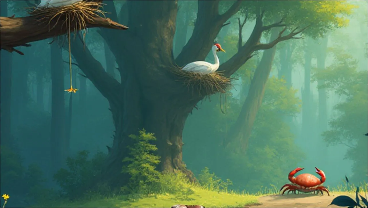 Jungle Story The Foolish Heron and the Clever Crab