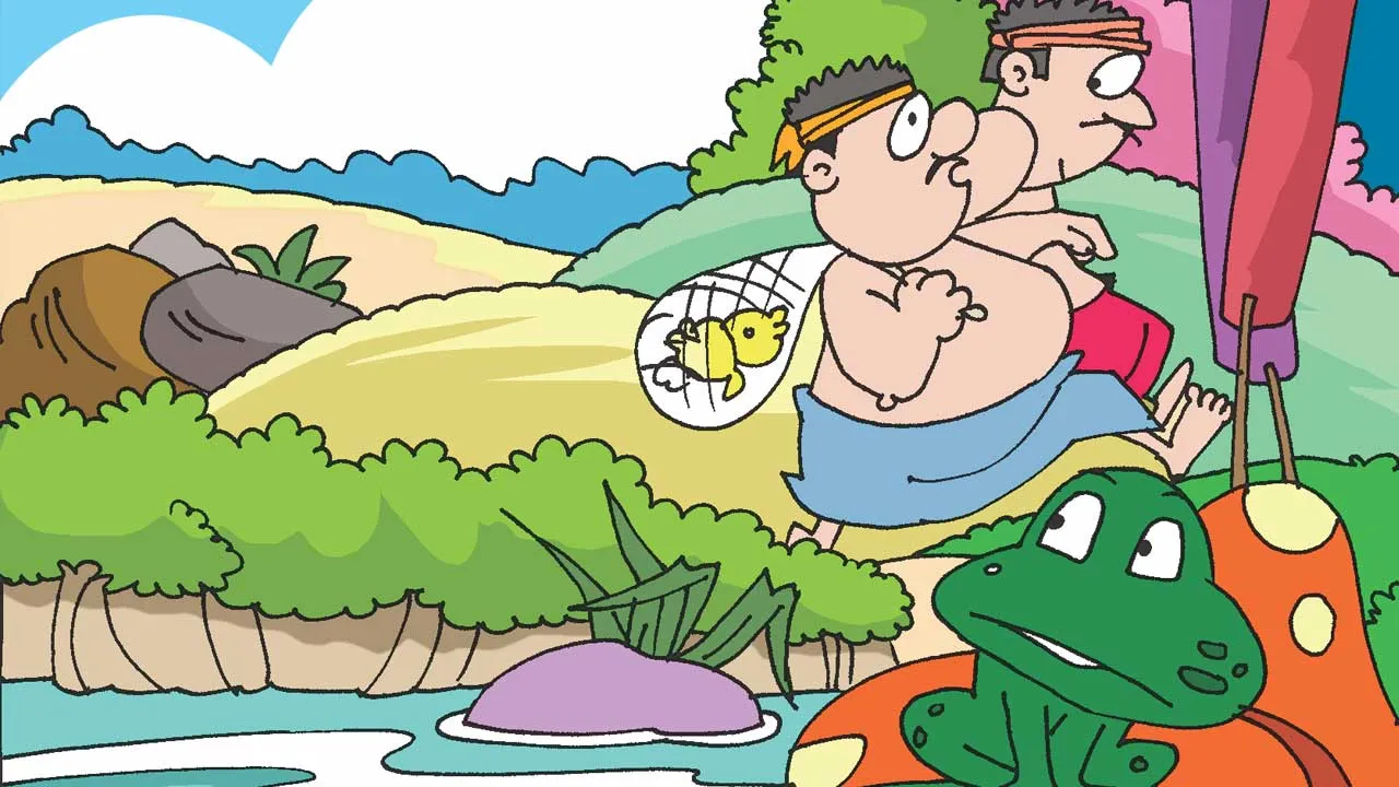 Friendship of two fish and a frog jungle stories